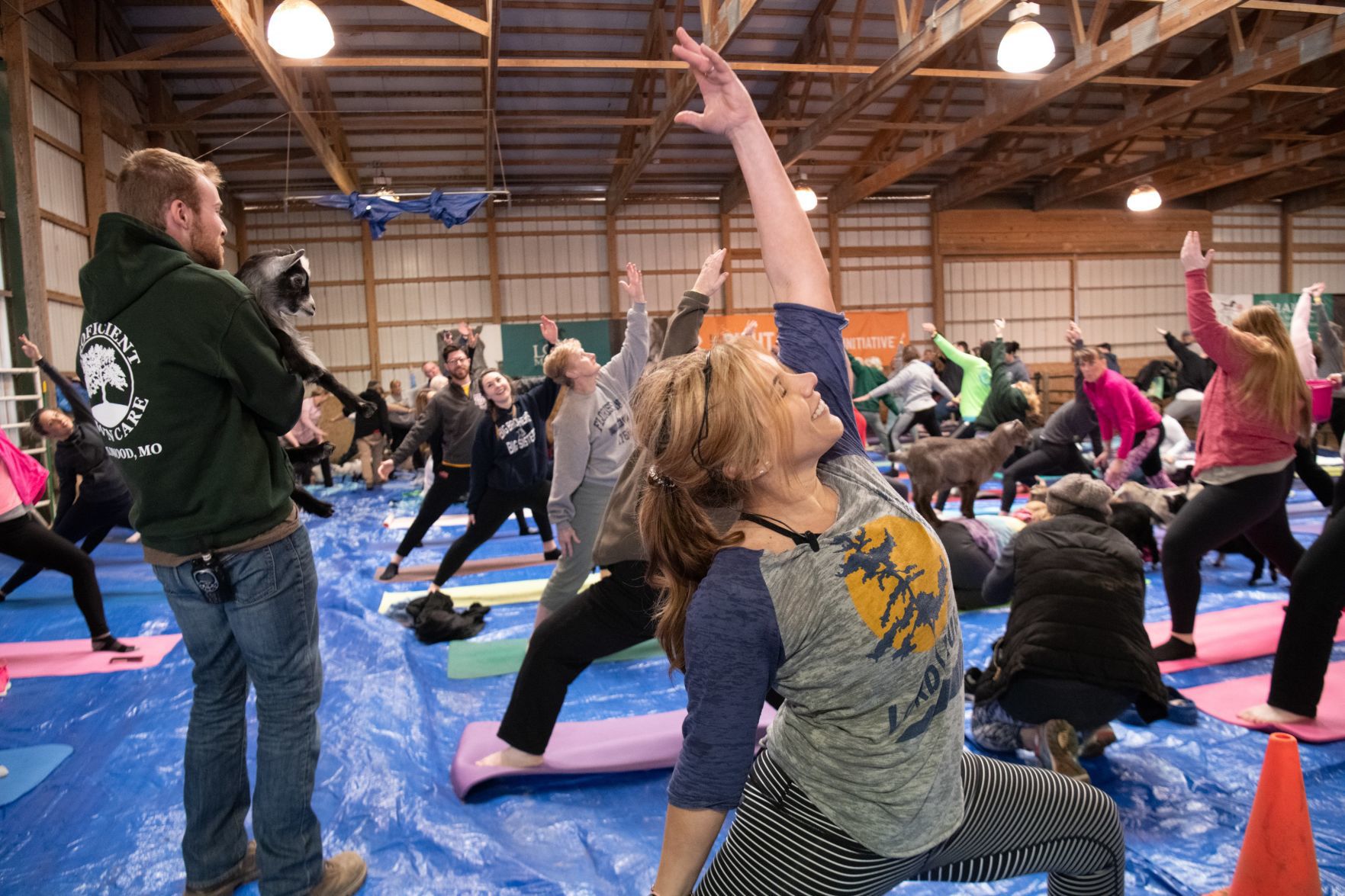 Baby goat yoga at Longmeadow Rescue Ranch